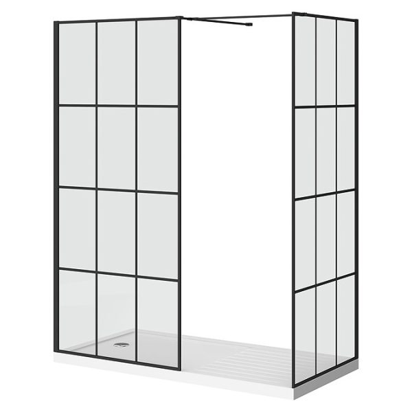 Arezzo 1600 x 800 Matt Black Grid Wet Room (inc. Screen, Side Panel + Tray) - Image 5