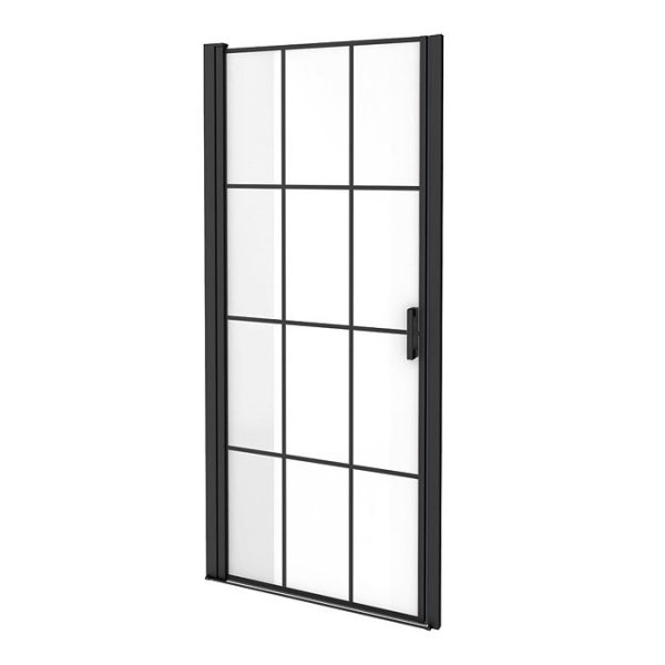Arezzo 800mm Matt Black Grid Frameless Pivot Shower Door + Tray for Recess - Image 5