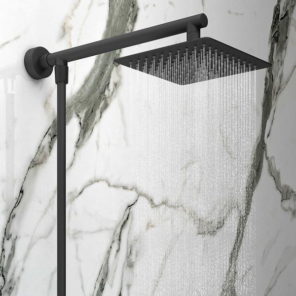Toreno Modern Black Chrome Bath Shower Mixer Tap incl. Overhead Rainfall Shower Head - Image 3