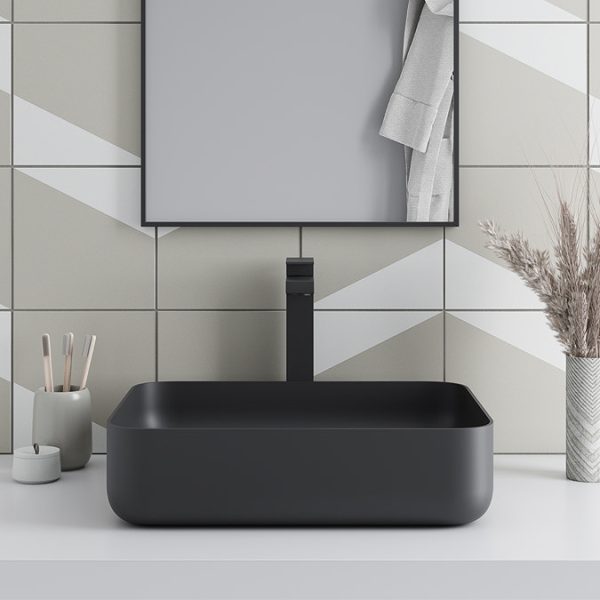 Arezzo Square Matt Black High Rise Mono Basin Mixer Tap - Image 2