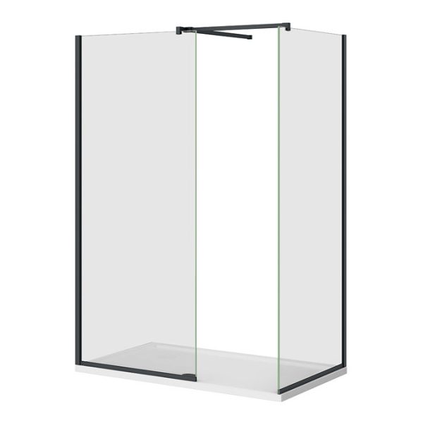 Arezzo Matt Black 10mm Glass 1400 x 900 Wet Room (with Screen, Side Panel + Tray) - Image 2