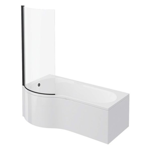 Arezzo 1700mm P Shaped Shower Bath with Screen & Front Panel   Matt Black - Image 3