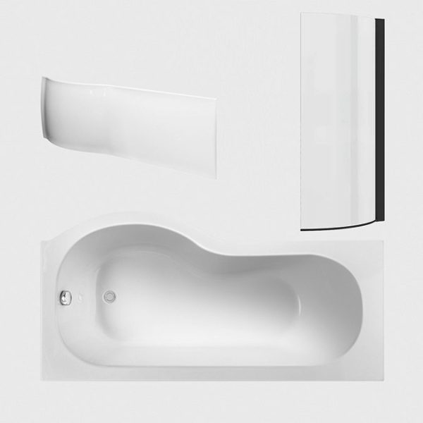 Arezzo 1700mm P Shaped Shower Bath with Screen & Front Panel   Matt Black - Image 5