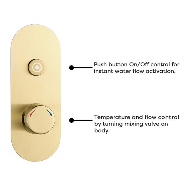 Arezzo Brushed Brass Push Button Shower with Rainfall Shower Head - Image 4
