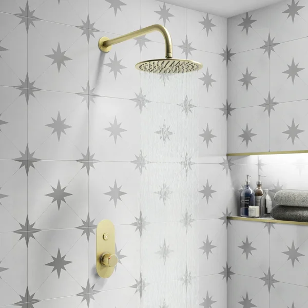 Arezzo Brushed Brass Push Button Shower with Rainfall Shower Head