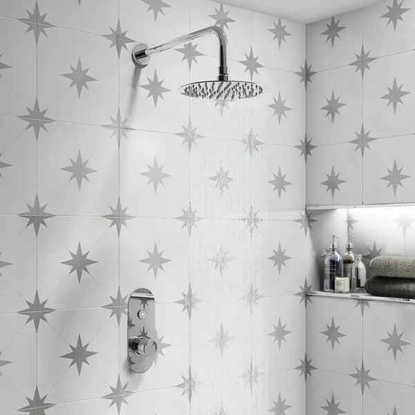 Arezzo Chrome Push Button Shower with Rainfall Shower Head