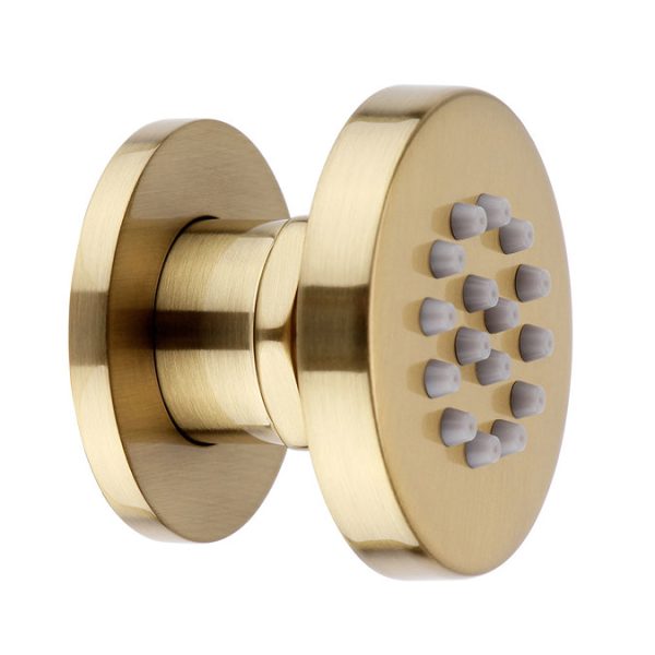 Arezzo Brushed Brass Industrial Style Push Button Shower Valve with Diverter, Handset, Fixed Shower Head + 4 Body Jets - Image 5