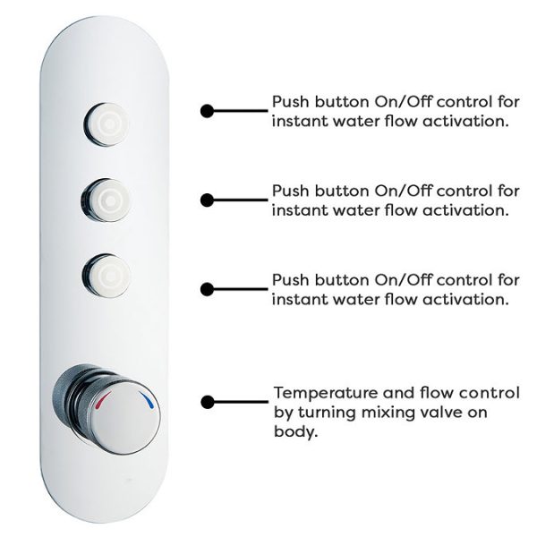 Arezzo Chrome Industrial Style Push Button Shower Valve with Diverter, Handset, Fixed Shower Head + 4 Body Jets - Image 5