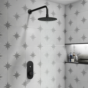 Arezzo Matt Black Push Button Shower with Rainfall Shower Head