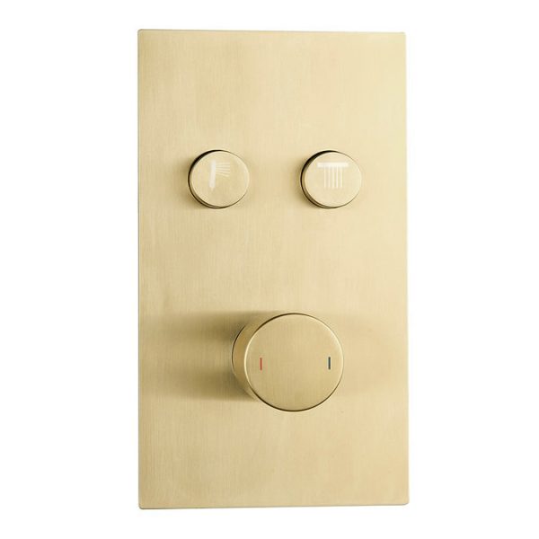 Arezzo Round Brushed Brass Push Button Shower with Handset + 200mm Rainfall Shower Head - Image 3