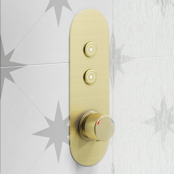 Arezzo Brushed Brass Push Button Shower with Handset + Rainfall Shower Head - Image 3