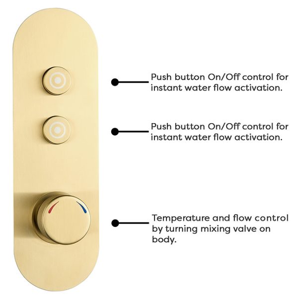 Arezzo Brushed Brass Push Button Shower with Handset + Rainfall Shower Head - Image 4