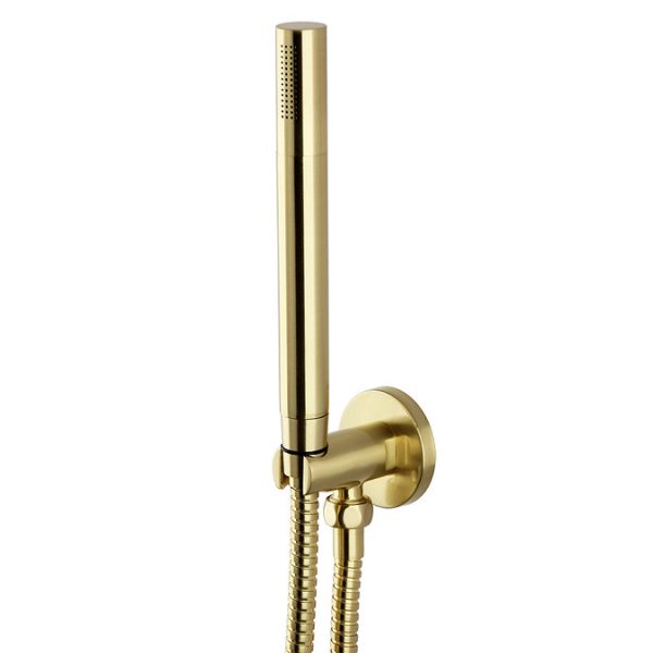 Arezzo Brushed Brass Push Button Shower with Handset + Rainfall Shower Head - Image 2