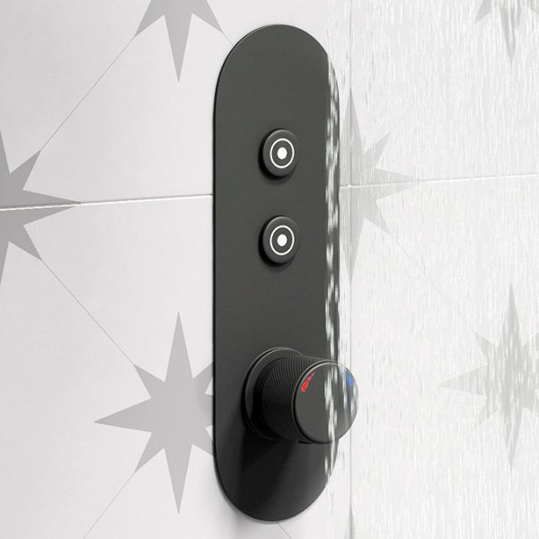 Arezzo Matt Black Push Button Shower with Handset + Rainfall Shower Head - Image 3