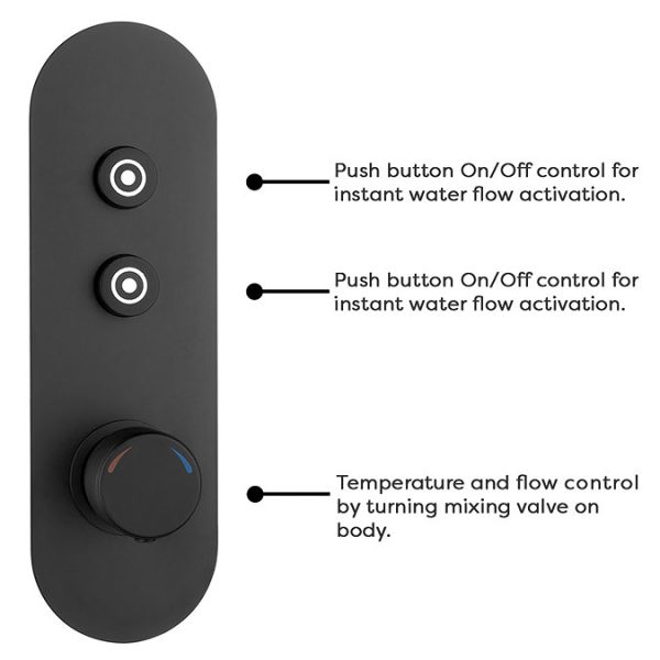Arezzo Matt Black Push Button Shower with Handset + Rainfall Shower Head - Image 4
