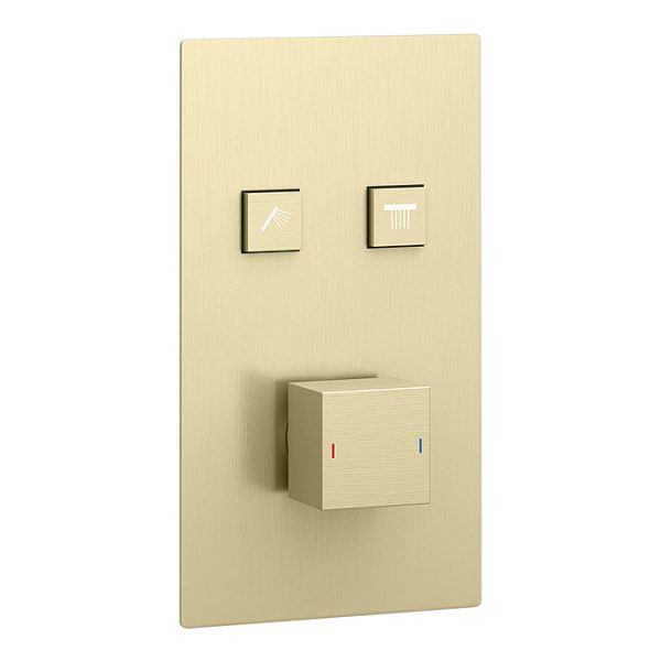 Arezzo Square Brushed Brass Push Button Shower with Handset + 200mm Rainfall Shower Head - Image 3