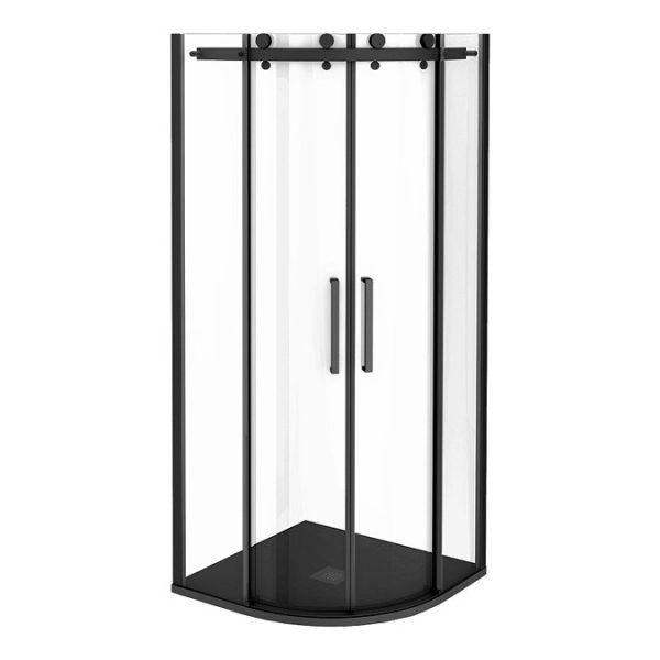 Arezzo Matt Black 800 x 800mm Frameless Quadrant Shower Enclosure with Black Tray - Image 6