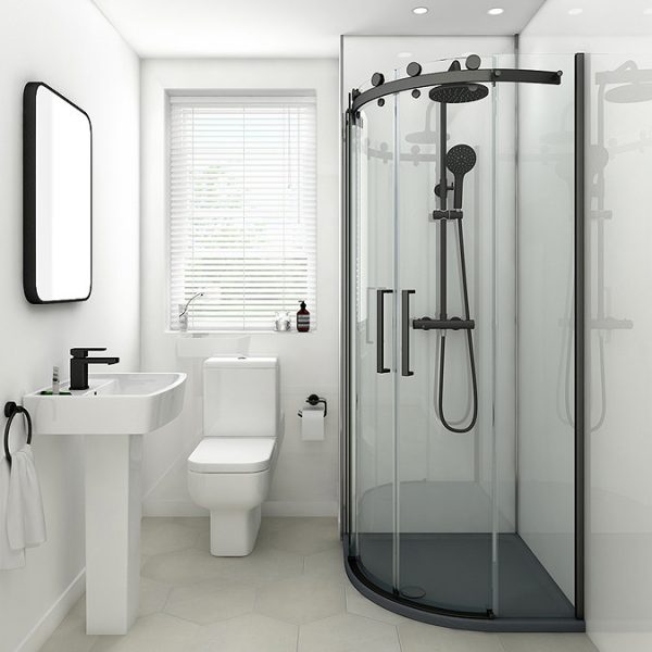 Arezzo Matt Black 900 x 900mm Frameless Quadrant Shower Enclosure - Image 2