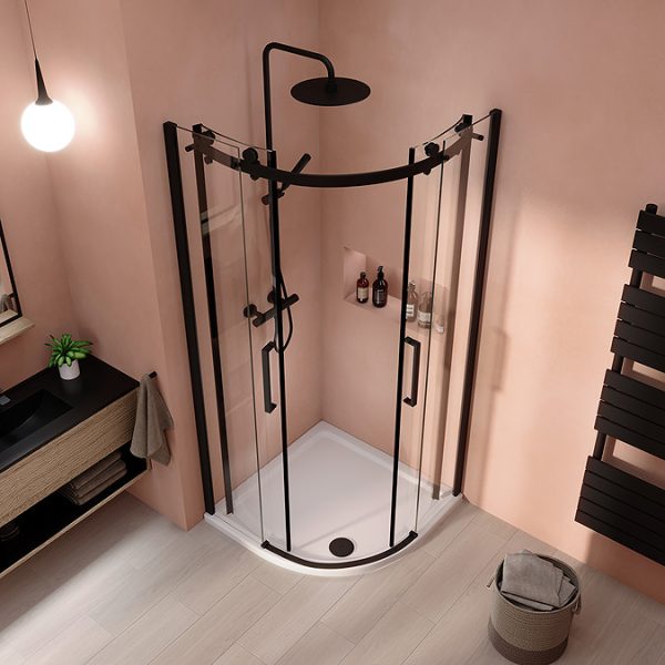 Arezzo Matt Black 900 x 900mm Frameless Quadrant Shower Enclosure - Image 4