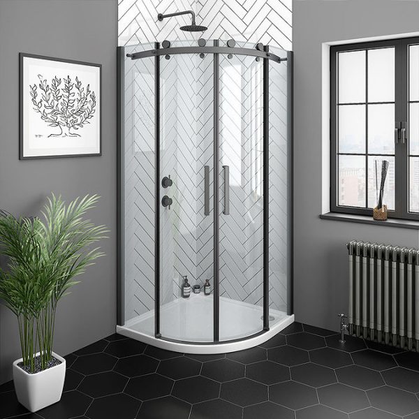 Arezzo Matt Black 900 x 900mm Frameless Quadrant Shower Enclosure - Image 3