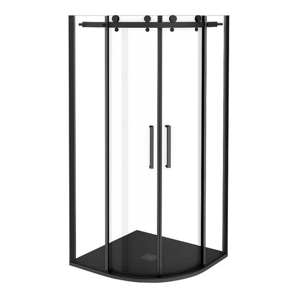 Arezzo Matt Black 900 x 900mm Frameless Quadrant Shower Enclosure with Black Tray - Image 6