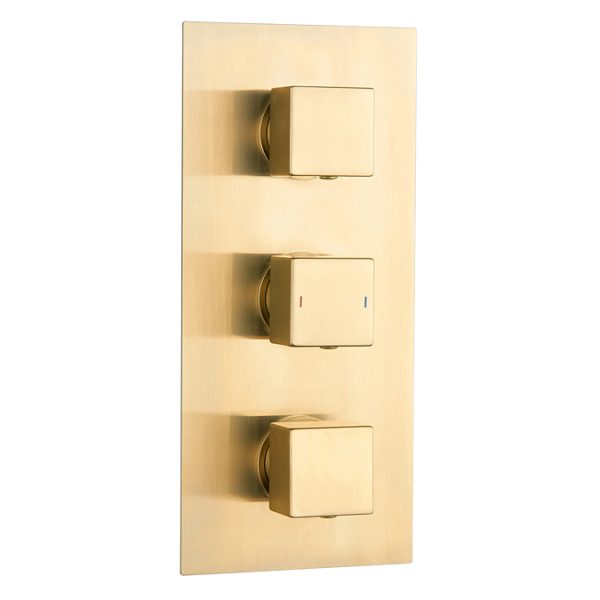 Arezzo Brushed Brass Square Shower System (Valve with Fixed Shower Head + 4 Body Jets) - Image 3
