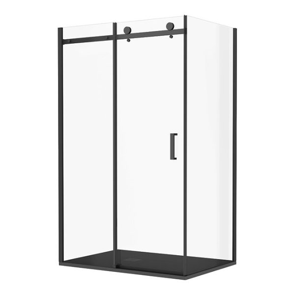 Arezzo Matt Black 1200 x 900 Frameless Sliding Door Shower Enclosure with Black Tray - Image 7