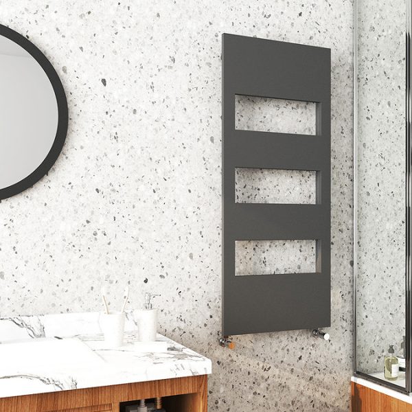 Arezzo Anthracite 1200 x 500 Designer Panel Radiator with Towel Rails - Image 3