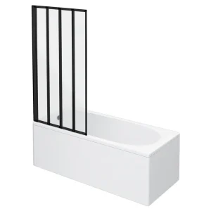 Arezzo Round Single Ended Bath with Matt Black Bi Fold Screen