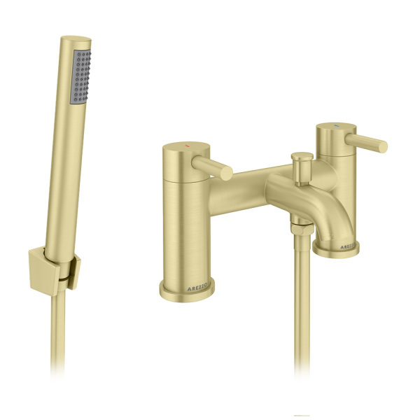 Arezzo Round Brushed Brass Bath Shower Mixer Tap with Shower Kit