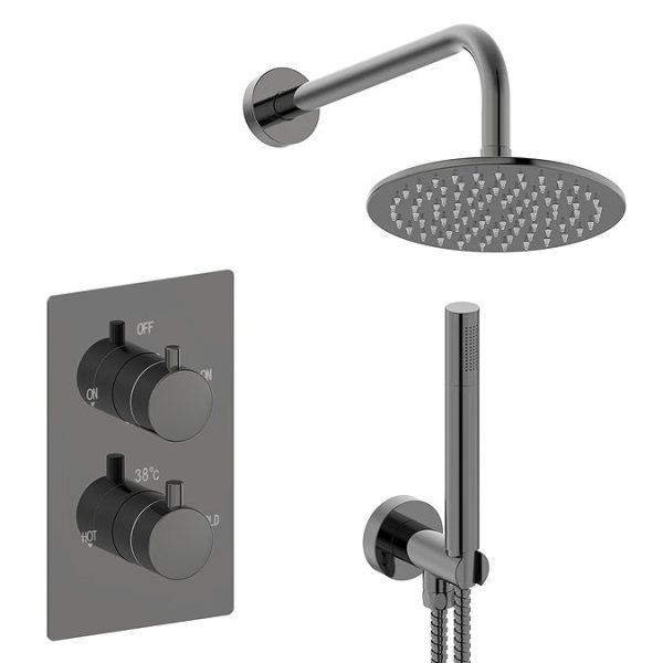 Arezzo Twilight Black Chrome Round Thermostatic Shower Pack with Head + Handset - Image 7