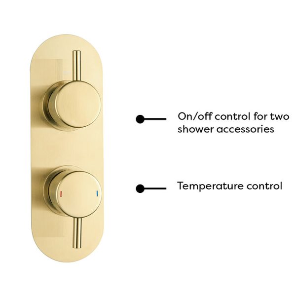 Arezzo Brushed Brass Round Shower System with Diverter, Fixed Head + 4 Body Jets (Oval Faceplate) - Image 8