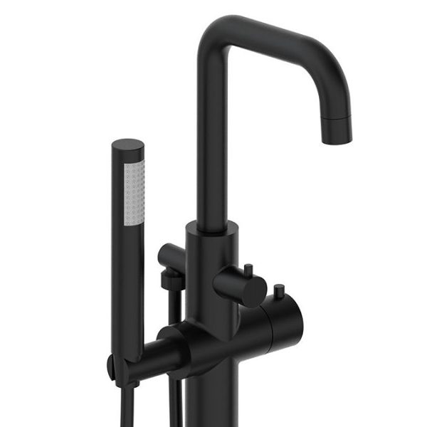 Arezzo Round Thermostatic Floor Mounted Freestanding Bath Shower Mixer Matt Black - Image 3