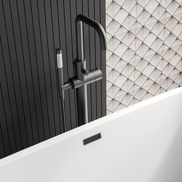 Arezzo Round Thermostatic Floor Mounted Freestanding Bath Shower Mixer Matt Black - Image 5