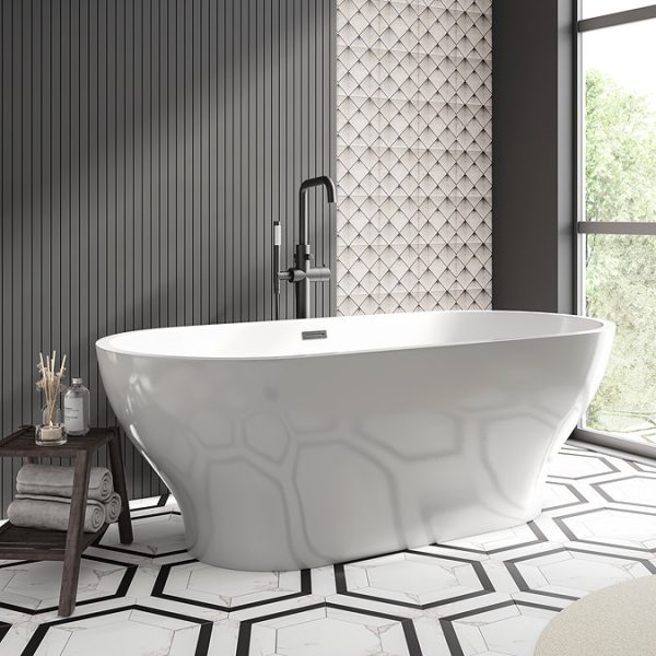 Arezzo Round Thermostatic Floor Mounted Freestanding Bath Shower Mixer Matt Black - Image 2