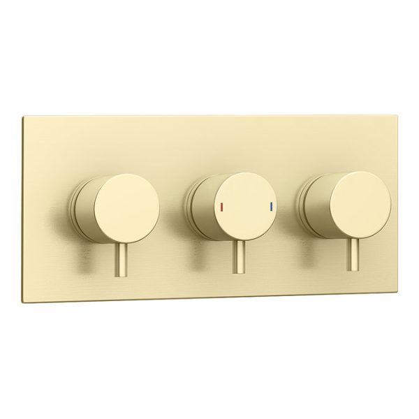 Arezzo Brushed Brass Round Concealed Triple Shower Valve with Fixed Head + 4 Body Jets - Image 7
