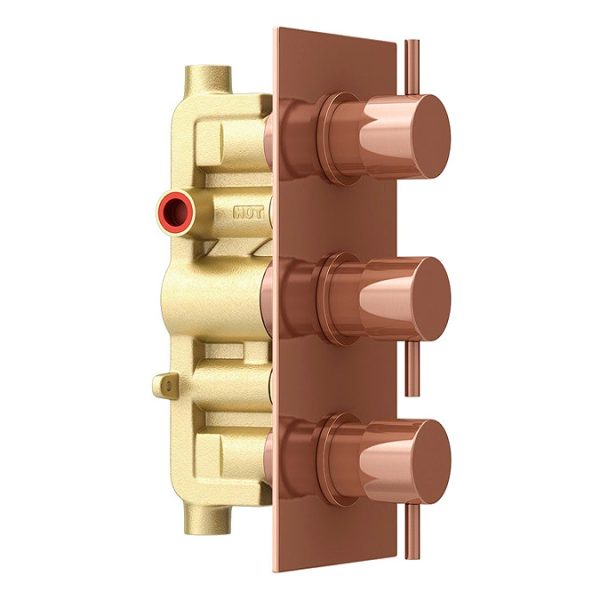 Arezzo Rose Gold Round Thermostatic Shower Pack with Ceiling Mounted Head + Handset - Image 5