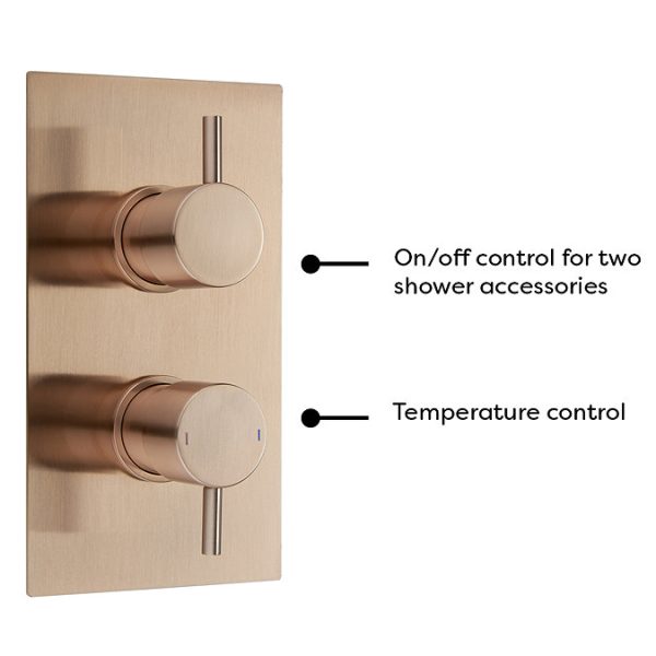 Arezzo Rose Gold Round Shower System (Twin Valve with Diverter, Wall Mounted Head + Handset) - Image 3