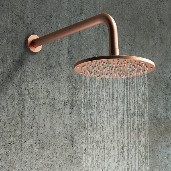 Arezzo Rose Gold Round Shower System (Twin Valve with Diverter, Wall Mounted Head + Handset) - Image 2