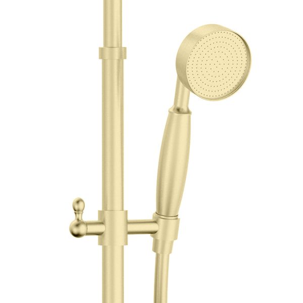 Arezzo Brushed Brass Dual Exposed Valve with Rigid Riser Kit, 195mm Shower Head, Handshower & Diverter - Image 2