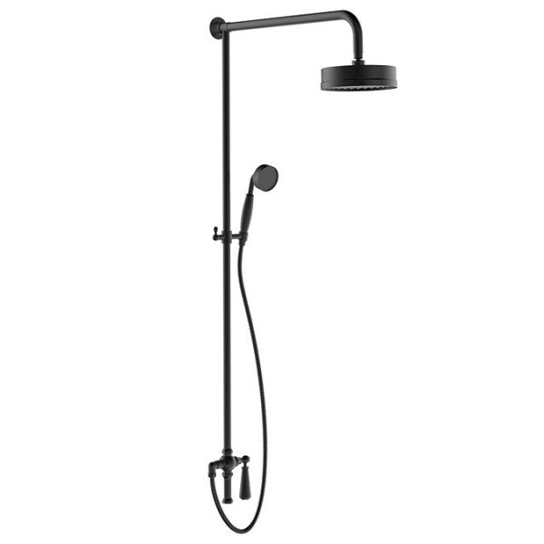 Trafalgar Matt Black Dual Exposed Shower Valve with Rigid Riser Kit, 195mm Round Head, Handshower & Diverter - Image 7