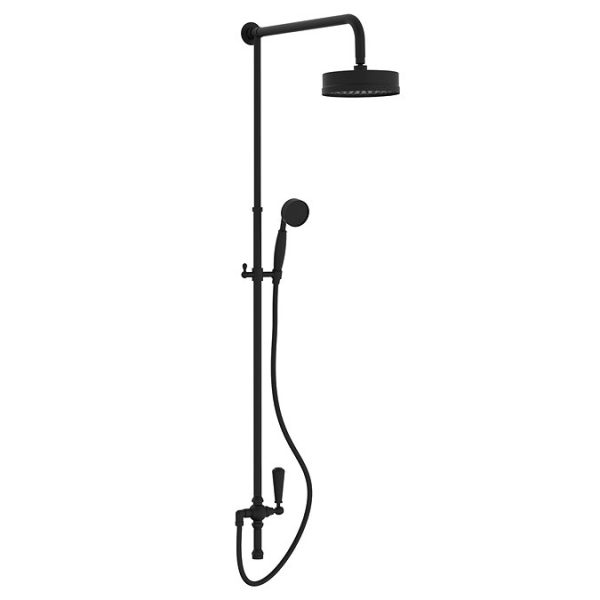 Arezzo Matt Black Dual Exposed Valve with Rigid Riser Kit, 195mm Shower Head, Handshower & Diverter - Image 5