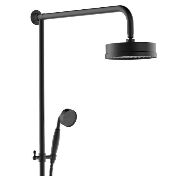 Trafalgar Matt Black Dual Exposed Shower Valve with Rigid Riser Kit, 195mm Round Head, Handshower & Diverter - Image 2