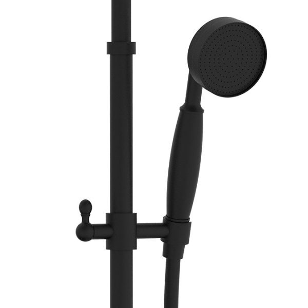 Arezzo Matt Black Dual Exposed Valve with Rigid Riser Kit, 195mm Shower Head, Handshower & Diverter - Image 2