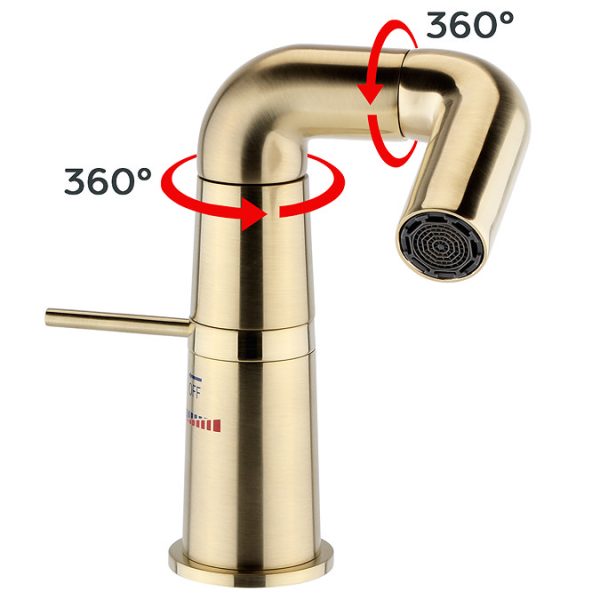 Arezzo Basin Mixer Tap with 360 Degree Rotating Spout Brushed Brass - Image 3