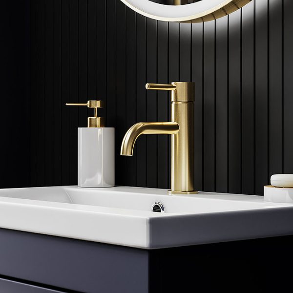 Arezzo Round Brushed Brass Tap Package (Bath + Basin Tap) - Image 3