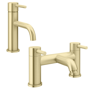 Arezzo Round Brushed Brass Tap Package (Bath + Basin Tap)