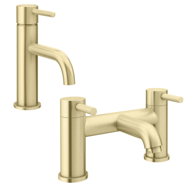 Arezzo Round Brushed Brass Tap Package (Bath + Basin Tap)