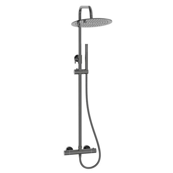 Arezzo Deluxe Cool Touch Round Thermostatic Shower (300mm Head   Twilight Black Chrome)