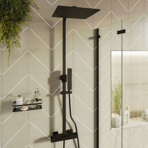 Arezzo Deluxe Cool Touch Square Thermostatic Shower (250 x 250mm Head   Matt Black)